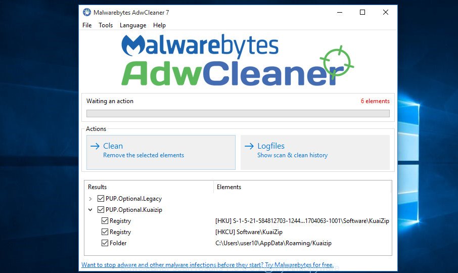 adwcleaner scan results