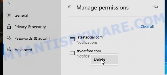 MS Edge Hespited.co.in push notifications removal