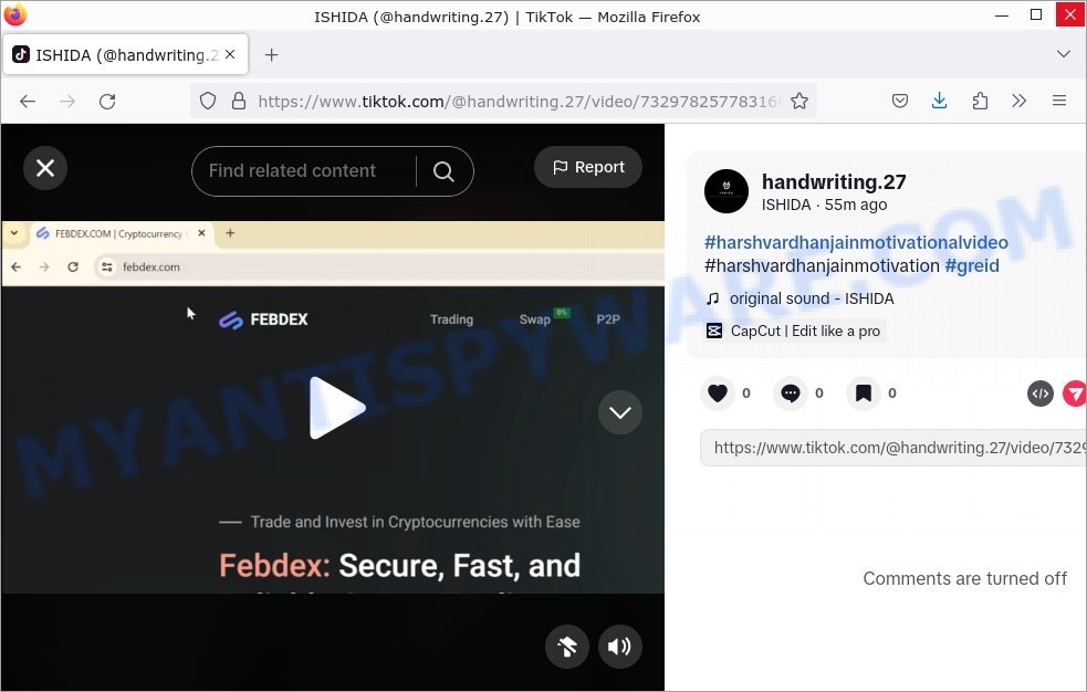 Febdex.com tiktok crypto scam