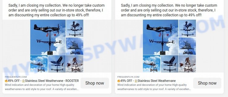 Frequentlyk.com Stainless Steel Weathervane Scam ads