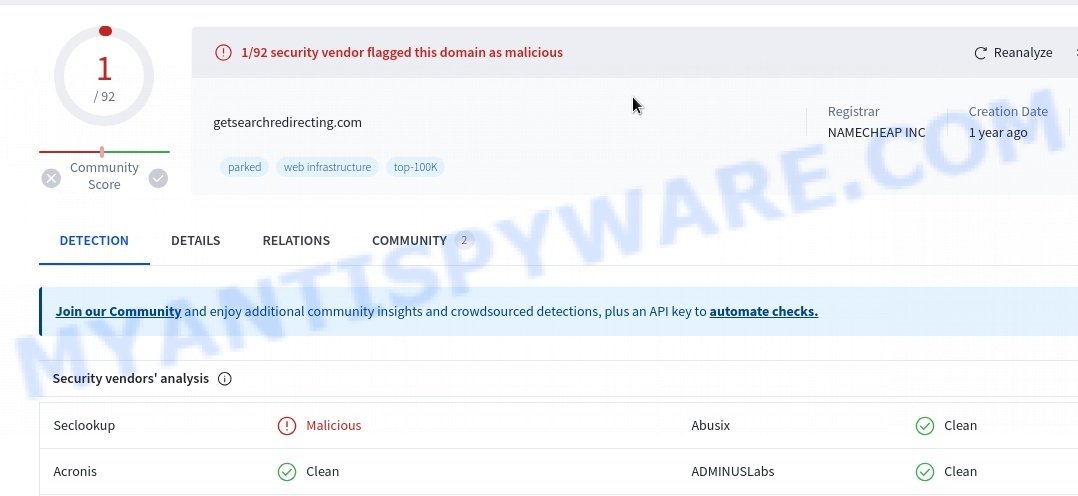 Getsearchredirecting.com malware