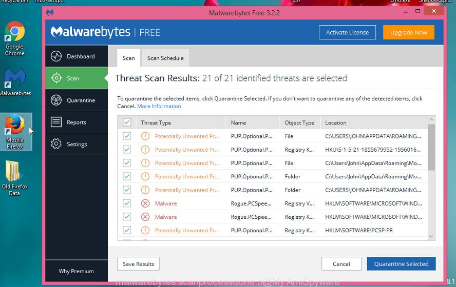 MalwareBytes Anti Malware for Windows, scan for adware is finished