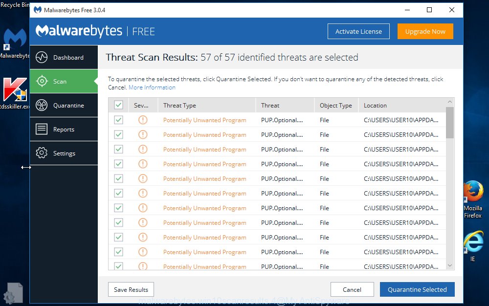 MalwareBytes Anti Malware (MBAM) for Windows, scan for adware is complete