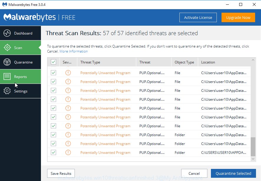 MalwareBytes for Microsoft Windows, scan for adware software is complete