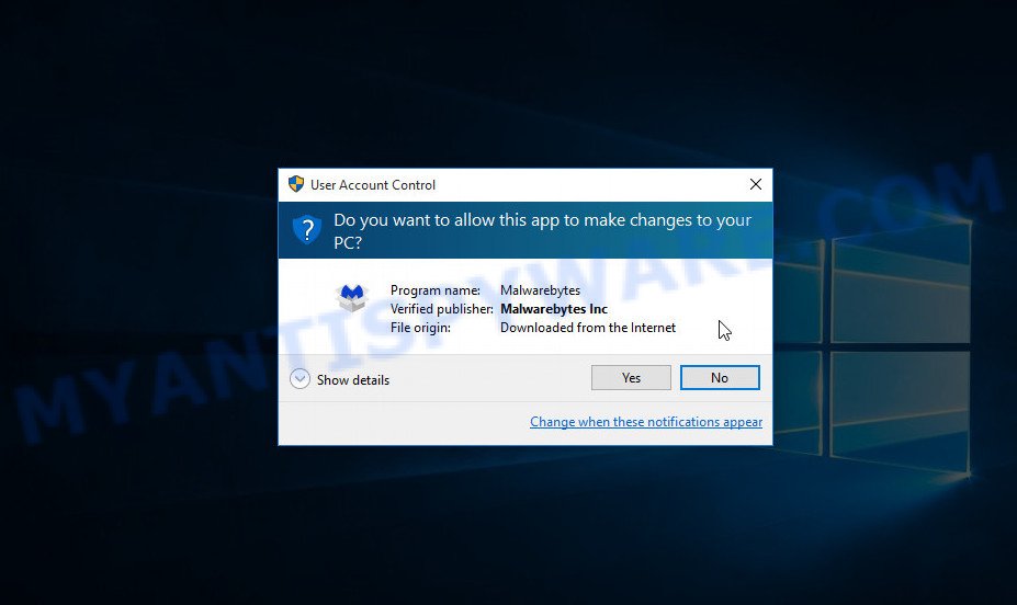 MalwareBytes for MS Windows uac prompt